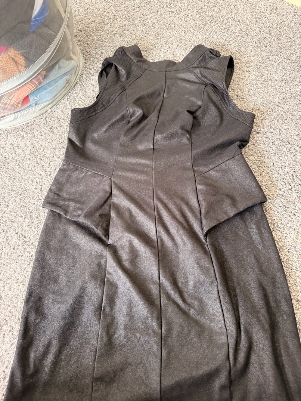 Guess Black Faux-Leather Peplum Midi Dress
